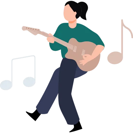 Young girl playing guitar  Illustration