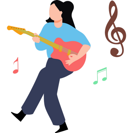 Young Girl Playing Guitar  Illustration