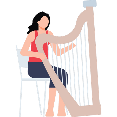 Young girl playing harp  Illustration