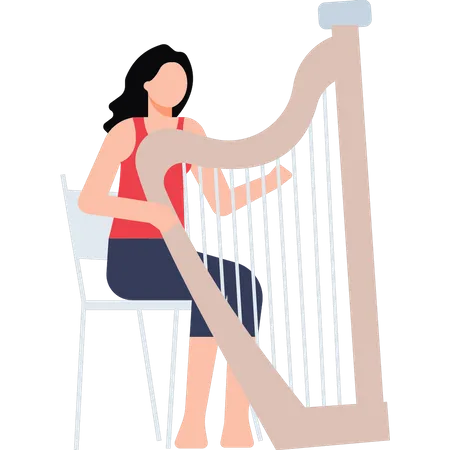 Young girl playing harp  Illustration