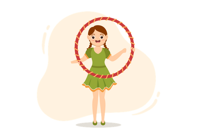 Young girl Playing Hula Hoop Illustration