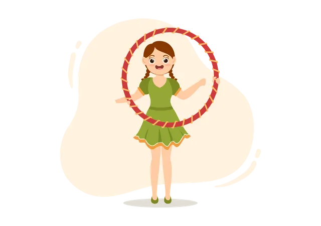 Young girl Playing Hula Hoop Illustration