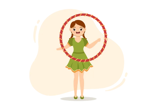 Young girl Playing Hula Hoop  Illustration