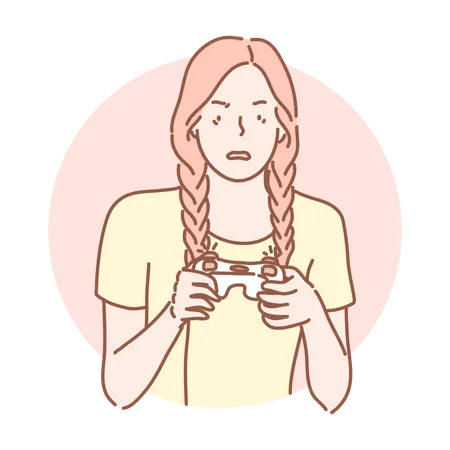 Young girl playing video game  Illustration
