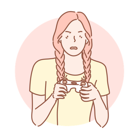 Young girl playing video game  Illustration