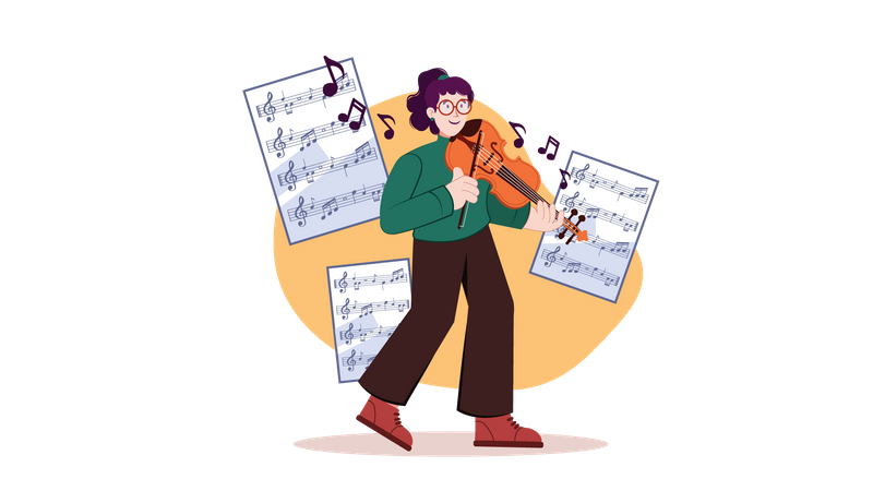 Young Girl Playing violin  Illustration