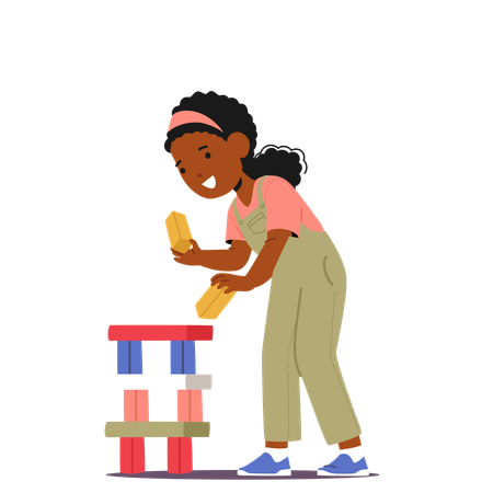 Young Girl Playing With Colourful Block  Illustration