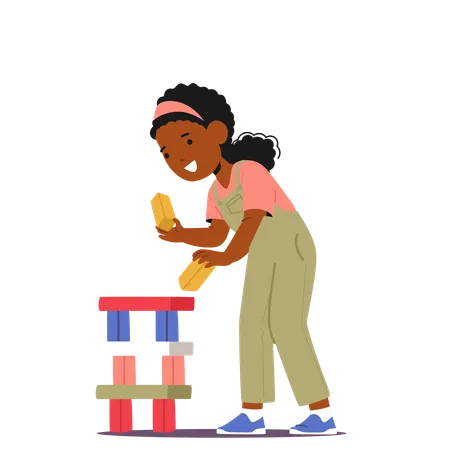 Young Girl Playing With Colourful Block  Illustration