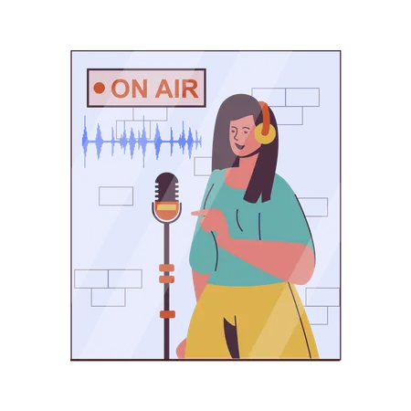 Young girl podcasting on air  Illustration