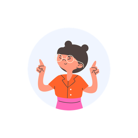 Young girl pointing finger up with both hands  Illustration
