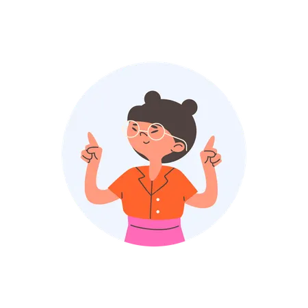 Young girl pointing finger up with both hands  Illustration