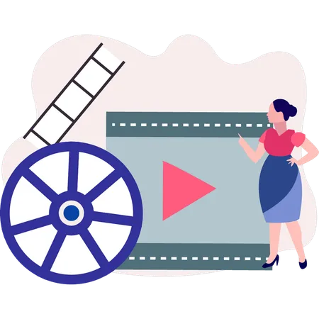 The Girl Is Pointing To The Video Reel Illustration