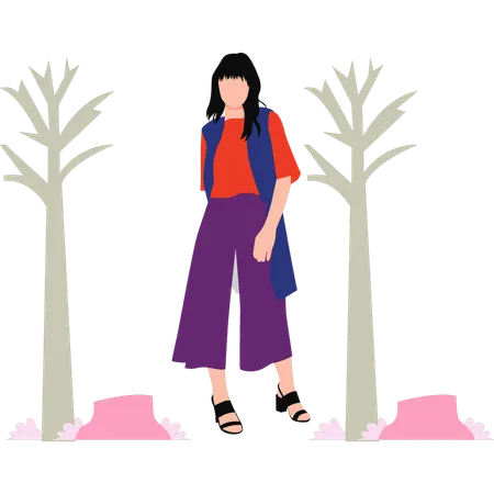 A Girl Posing Outdoors Illustration