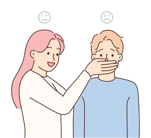 Young girl put her hand on boy mouth  Illustration