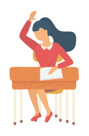 Young girl raised hand in class room  일러스트레이션