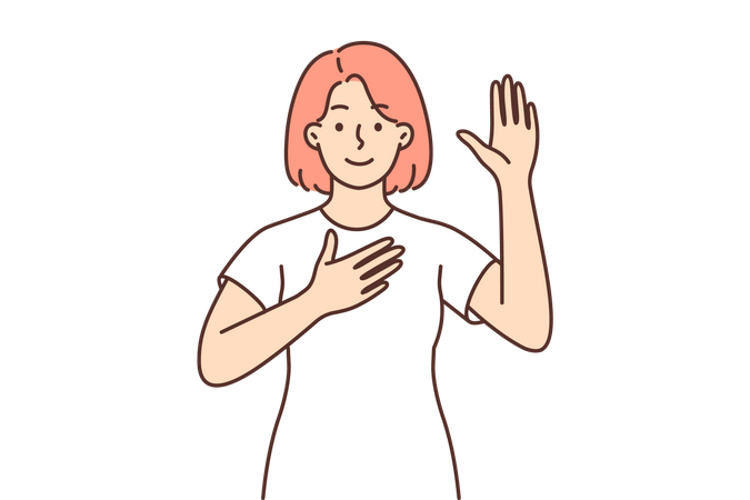 Young girl raised her hand  Illustration