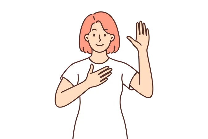 Young girl raised her hand  Illustration