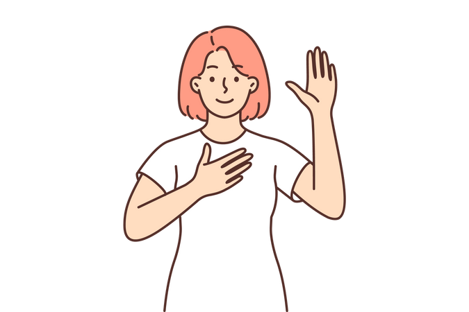Young girl raised her hand 일러스트레이션