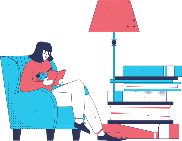 Young girl reading at home on sofa  Illustration