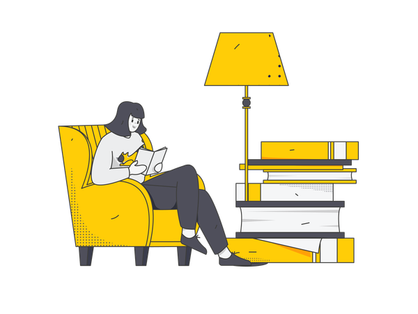 Young girl reading at home on sofa  Illustration