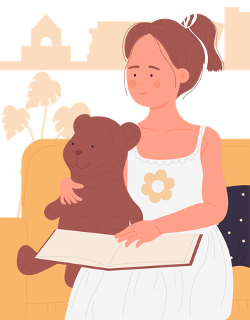 Young girl reading book  Illustration
