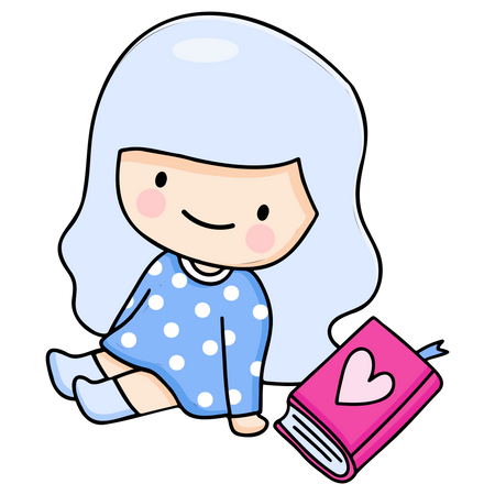 Young Girl Reading Book Illustration