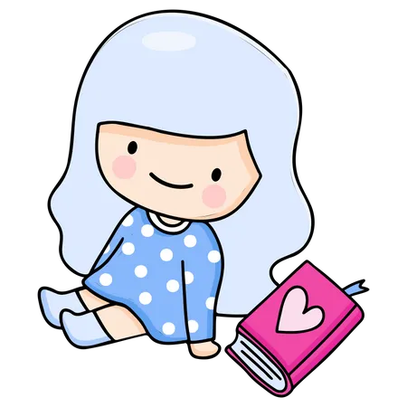 Young Girl Reading Book Illustration