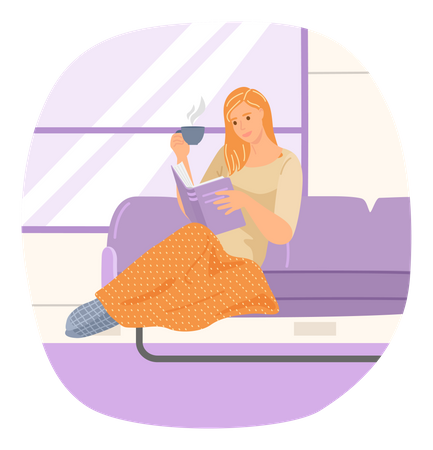 Young girl reading book Illustration