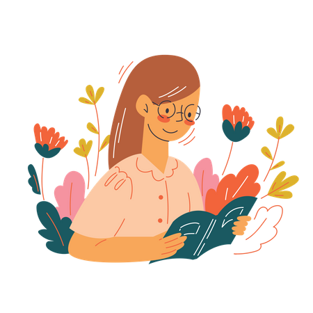 Young girl  reading book  Illustration