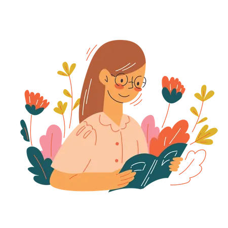 Young girl  reading book  Illustration