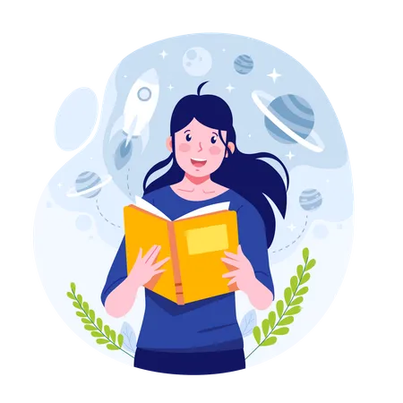 Young girl reading book  Illustration