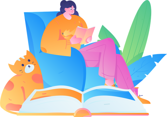 Young girl reading book at home  Illustration