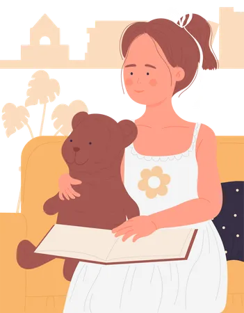 Young girl reading book  Illustration