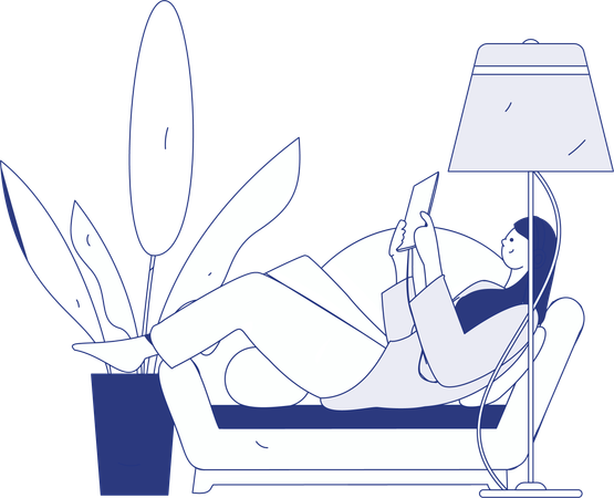 Young girl reading book with listening music  Illustration