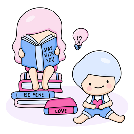 Young Girl Reading Love Book Illustration