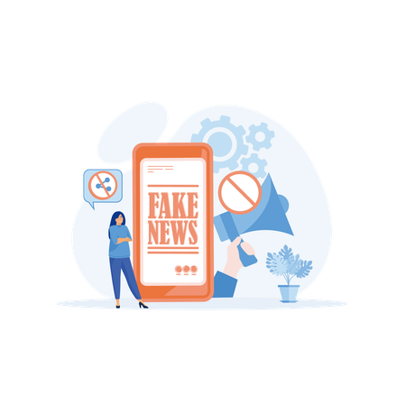 Young girl reading news with mobile app  Illustration