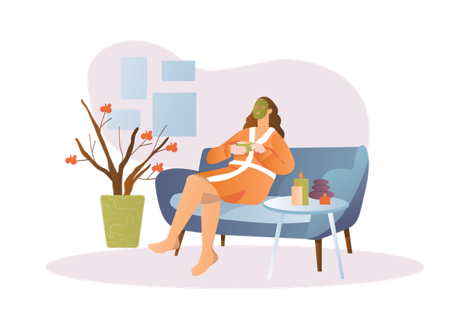 Young girl relaxing in spa salon  Illustration