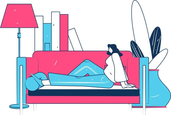 Young girl relaxing on sofa  Illustration