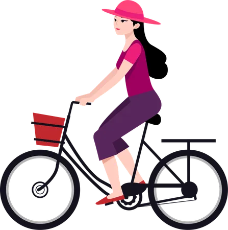 Cute Young Girl Riding A Bicycle Illustration