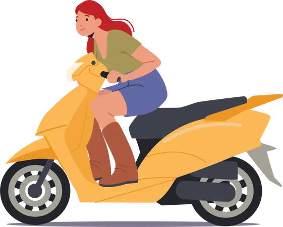 Young Girl Riding  Modern Scooter Illustration