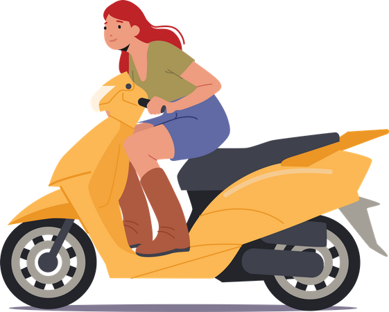 Young Girl Riding  Modern Scooter  Illustration