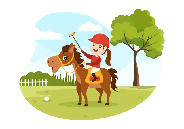 Young girl riding polo horse Illustration