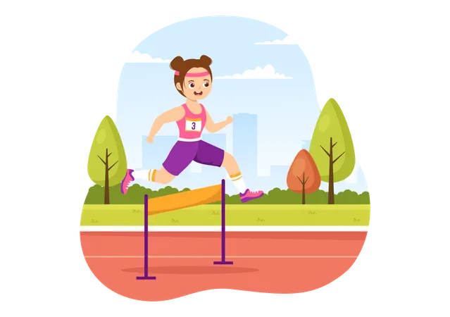 Young Girl running in hurdle race Illustration