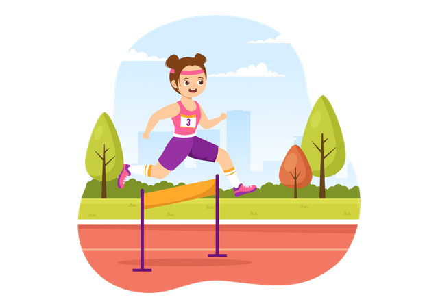 Young Girl running in hurdle race  Illustration