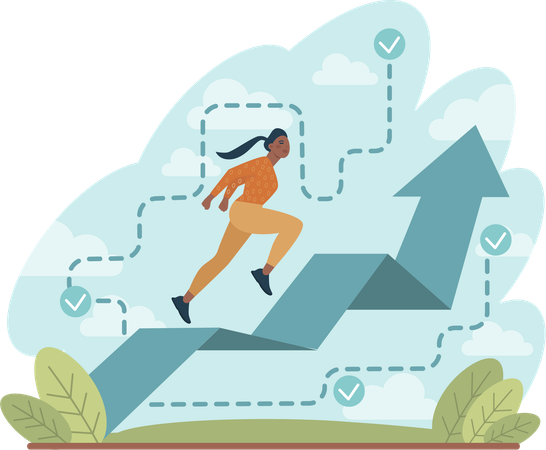 Young girl running on growth  Illustration