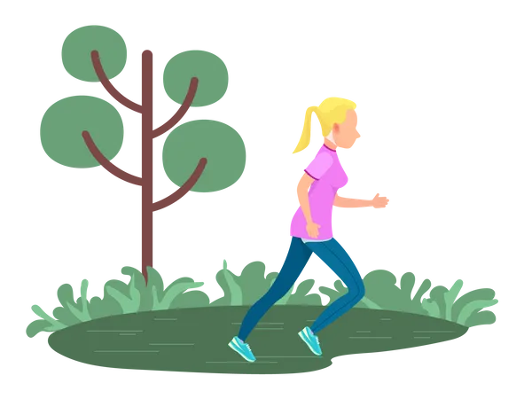 Young girl running outdoor  Illustration