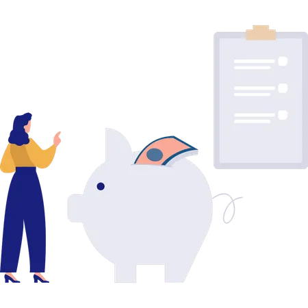 Young Girl Saving Money In Piggy Bank  Illustration