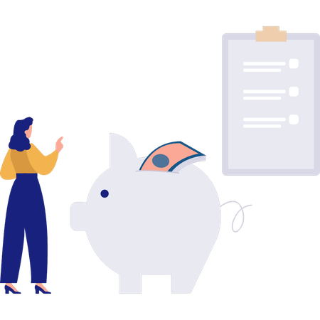 Young Girl Saving Money In Piggy Bank  Illustration