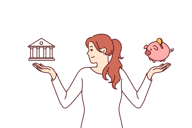 Young girl savings money in bank  Illustration
