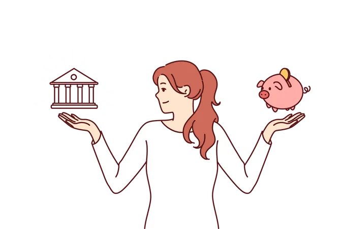 Young girl savings money in bank  Illustration
